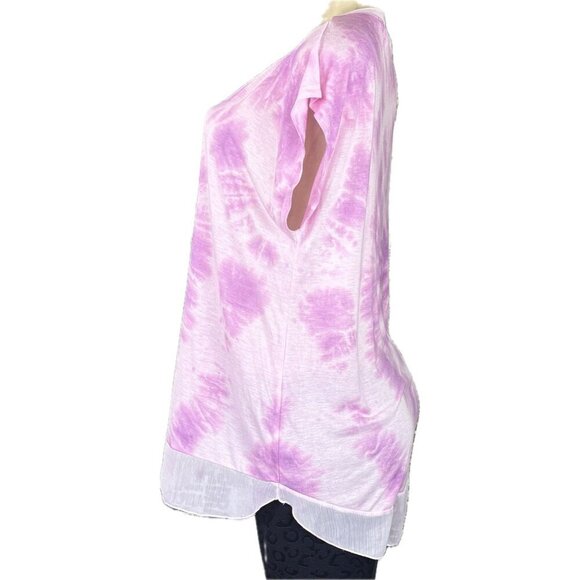 C&C California L Purple-Pink Tie-Dye Mesh Crew Neckline Mesh Step-Hem Muscle Tee - Picture 5 of 6